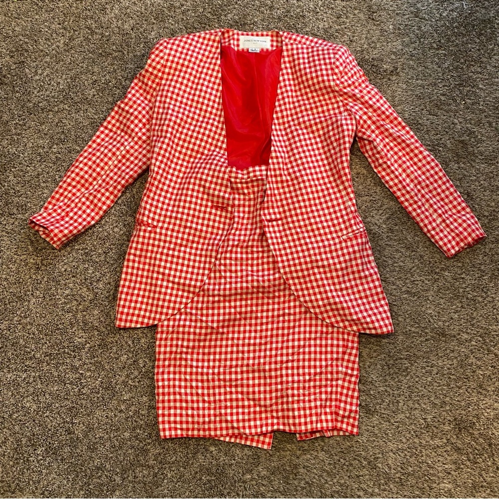 VINTAGE red gingham blazer and skirt set